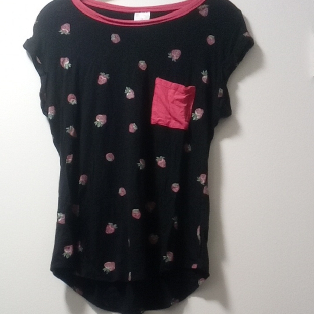 No Boundaries Black and Pink Strawberry Tee